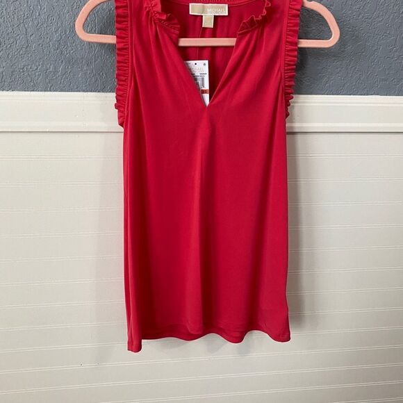 Michael Kors Pink Lux Matte Jersey Ruffle Trim Top - Picture 4 of 8